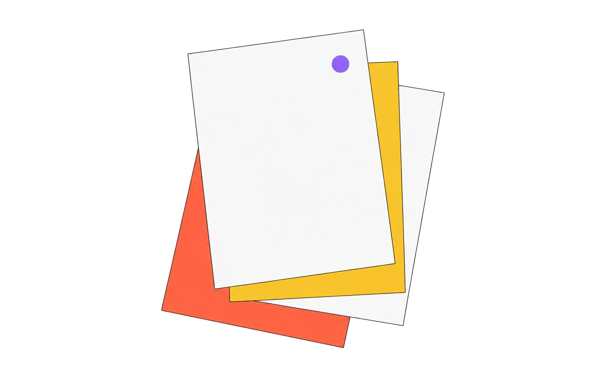 Stacked sheets of paper representing articles, tools and whitepapers